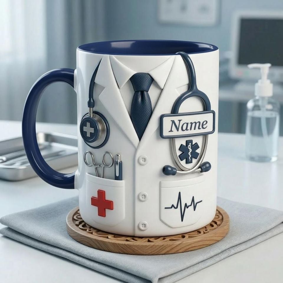 Doctor Faux 3D Accent Mug, Custom Name Doctor Cup, Healthcare Gift for Him