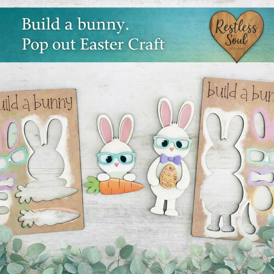 Build a Bunny Pop Out Easter Craft Kit | Unfinished DIY Wood Bunny | Paint Your Own Spring Decor | Kids & Family Craft Activity