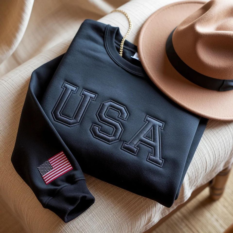 Embroidered USA Sweatshirt, 250th Anniversary Patriotic Tee