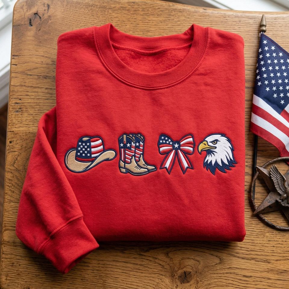 Embroidered Make America Cowboy Sweatshirt, USA 250th Anniversary4th of July Western Shirt