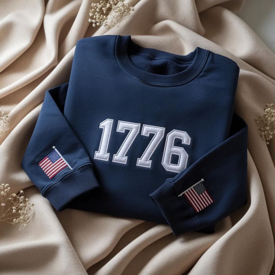 Embroidered 1776 USA Sweatshirt, Patriotic American Flag Apparel, Independence Day Shirt