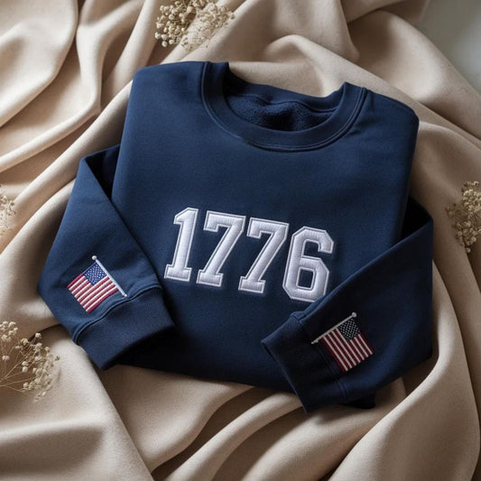 Embroidered 1776 USA Sweatshirt, Patriotic American Flag Apparel, Independence Day Shirt