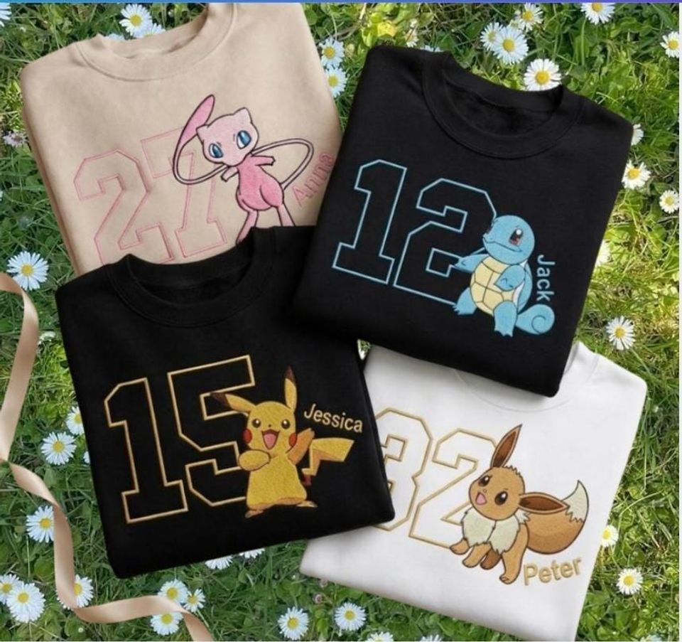 Personalized PKM Birthday Embroidered Sweatshirt, Family Matching, Custom Name and Age