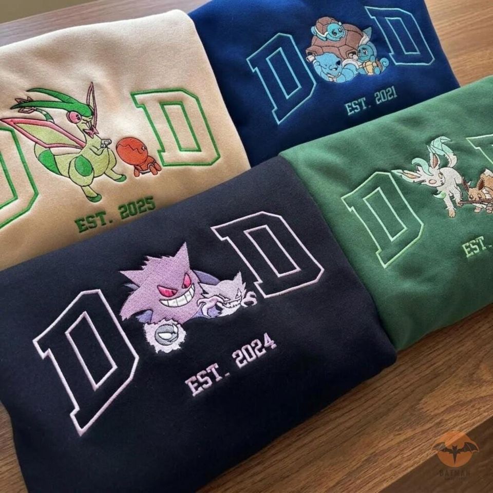 Custom PokaDad Embroidered Shirt, Persionalized Anime Characters Sweatshirt, Anime Father's Day Gift, Pocket Beast, Birthday Gift For Dad