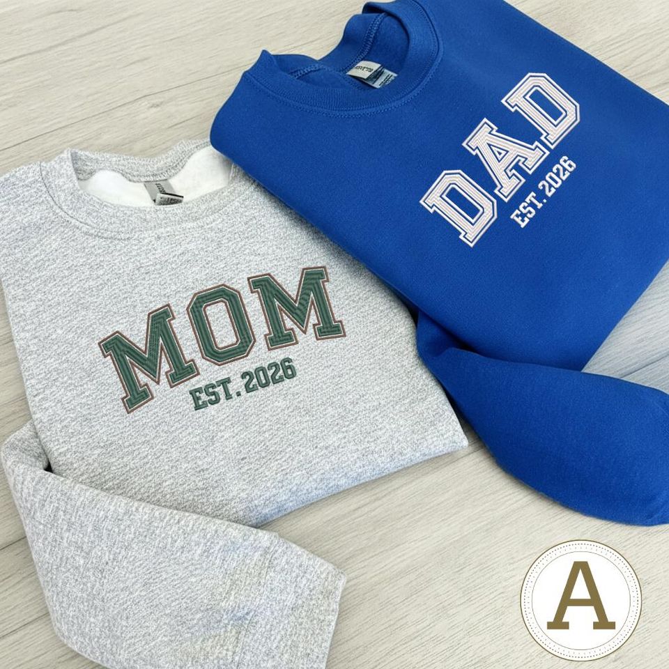 Custom Mom and Dad Est. 2026 Embroidered Sweatshirt