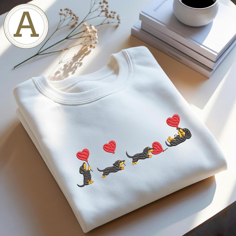 Embroidered Dachshund Sweatshirt, Doxie Mom Crewneck