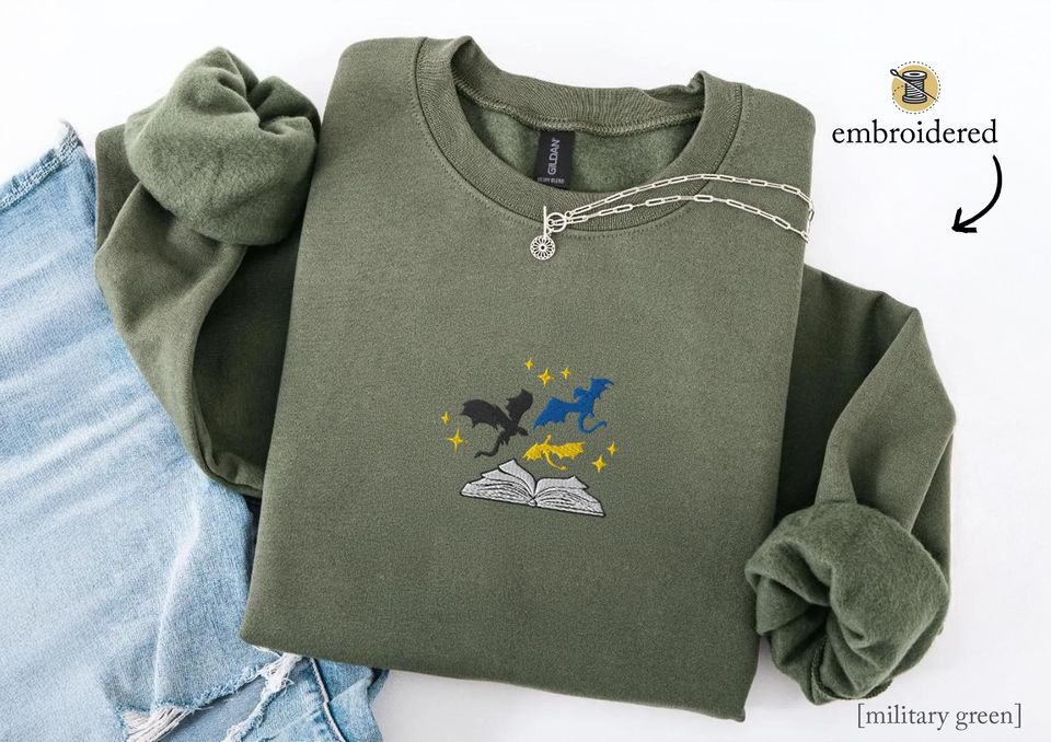 Dragons and Pages Embroidered Sweatshirt, Reader Gift