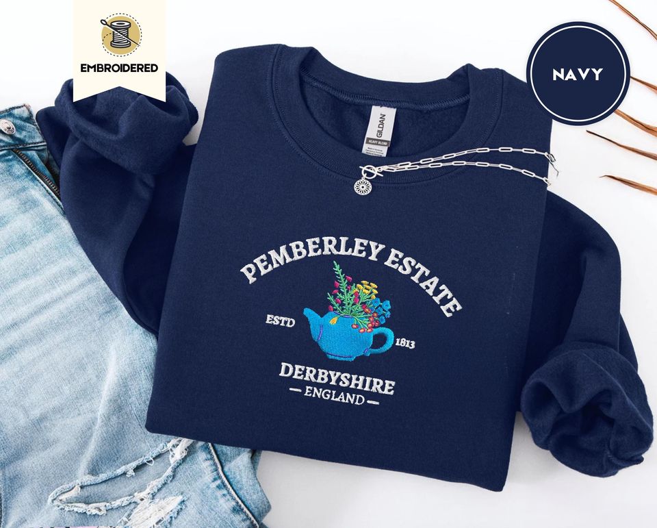 Embroidered Pemberley Estate Pride and Prejudice Embroidery Sweatshirt