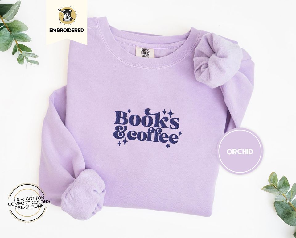 Embroidered Books & Coffee Sweatshirt
