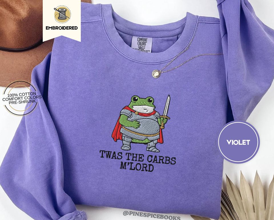 Embroidered Crewneck Sweatshirt – Twas The Carbs My Lord, Knight Frog, DND Ren Faire Humor