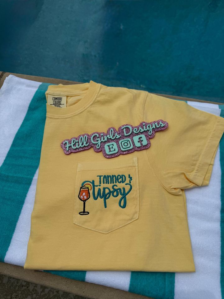 Tanned & Tipsy Embroidered Pocket Tee
