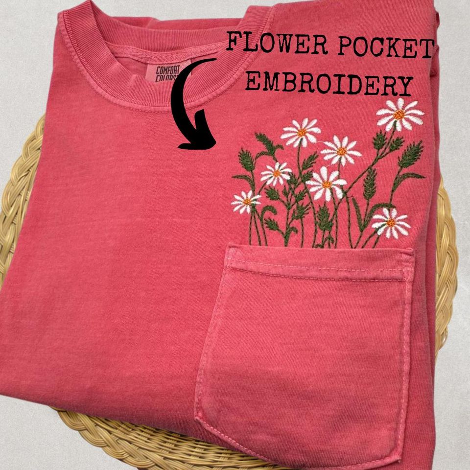 Embroidered Daisy Pocket T-Shirt