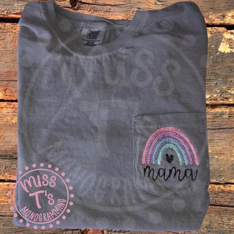 Rainbow Mama Embroidered Pocket T-Shirt