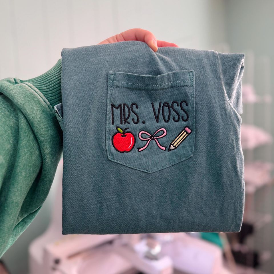 Embroidered Teacher Icons Pocket T-Shirt
