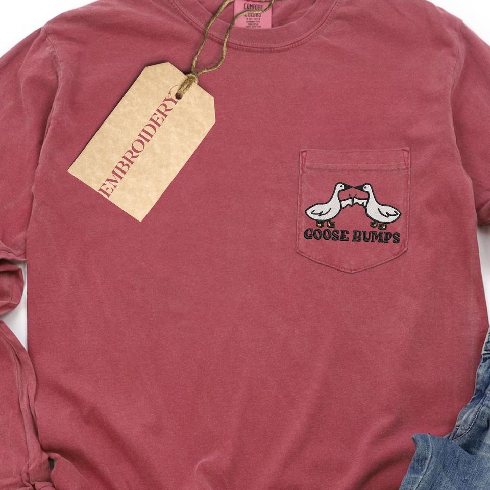 Embroidered Goose Bumps Pocket Long Sleeve T-Shirt