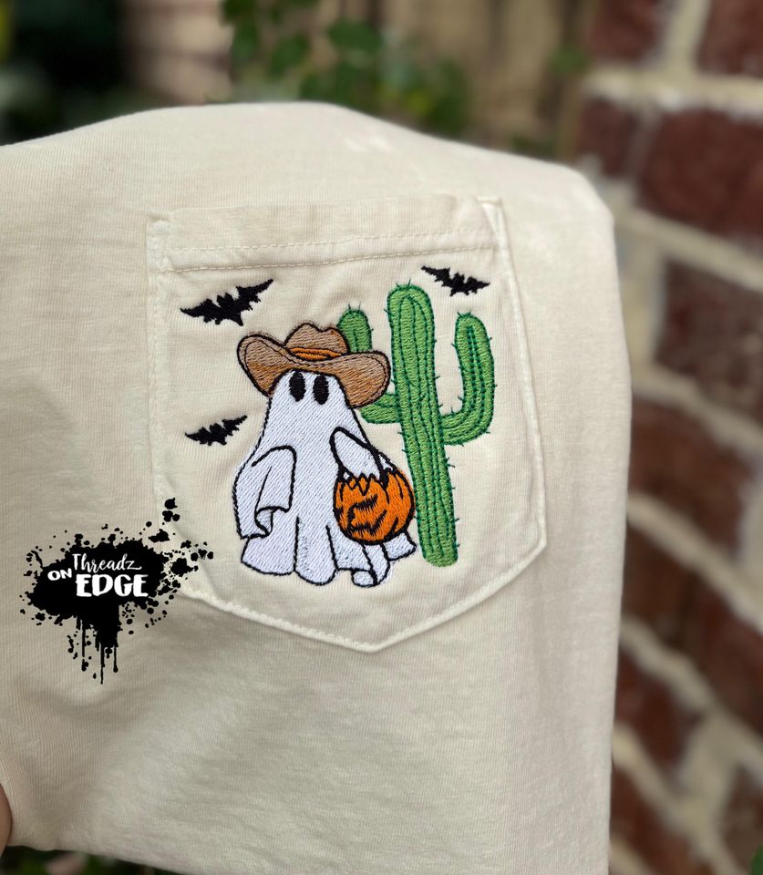 Cowboy Ghost Embroidered Pocket T-Shirt