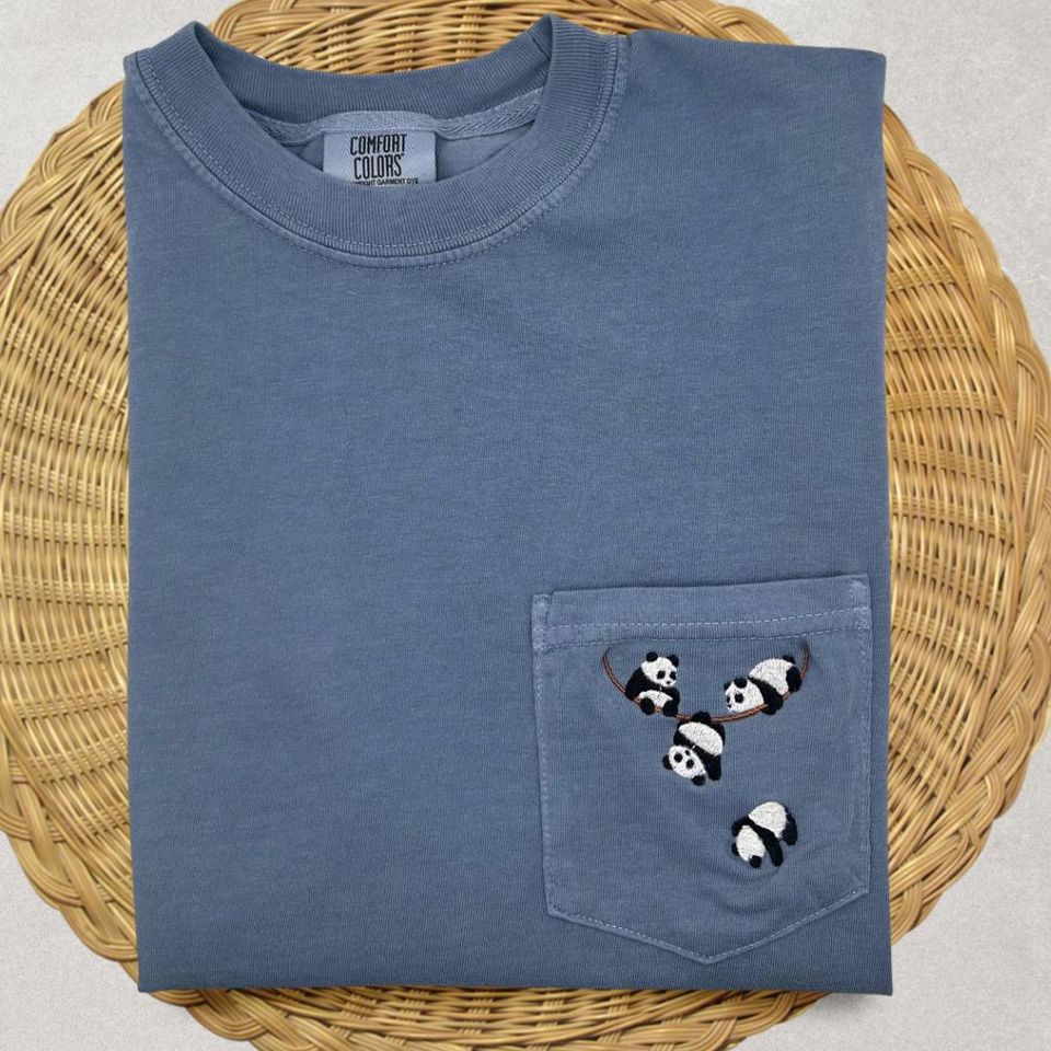 Embroidered Panda Pocket T-Shirt