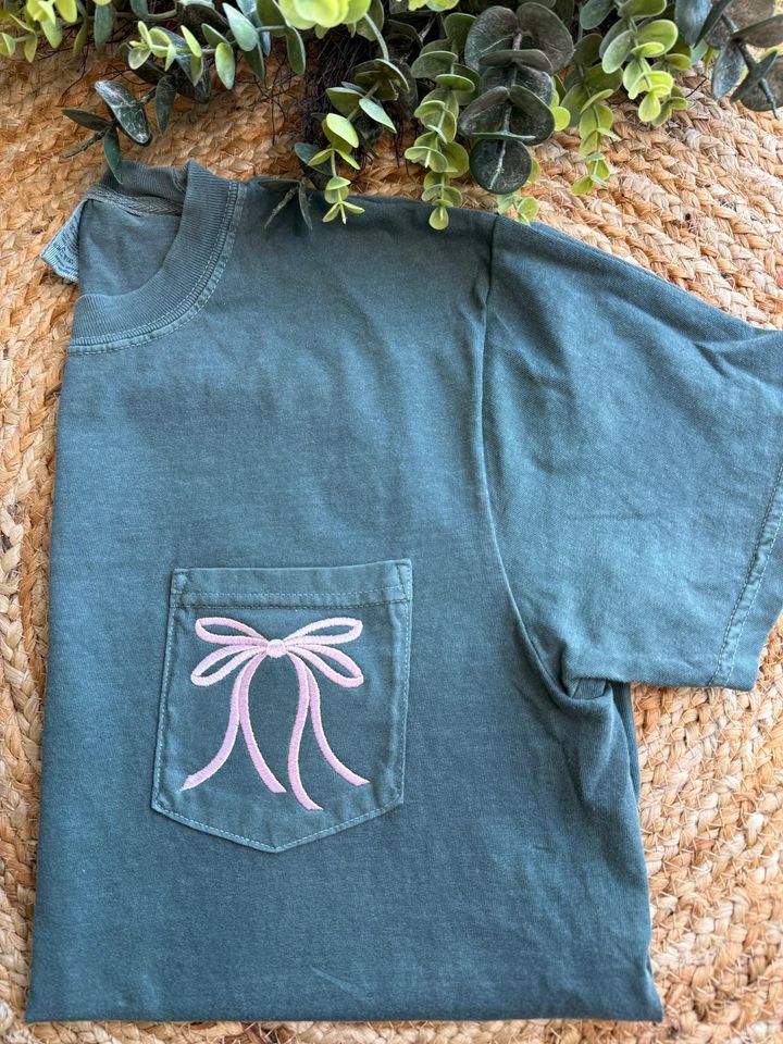 Embroidered Bow Pocket Tee