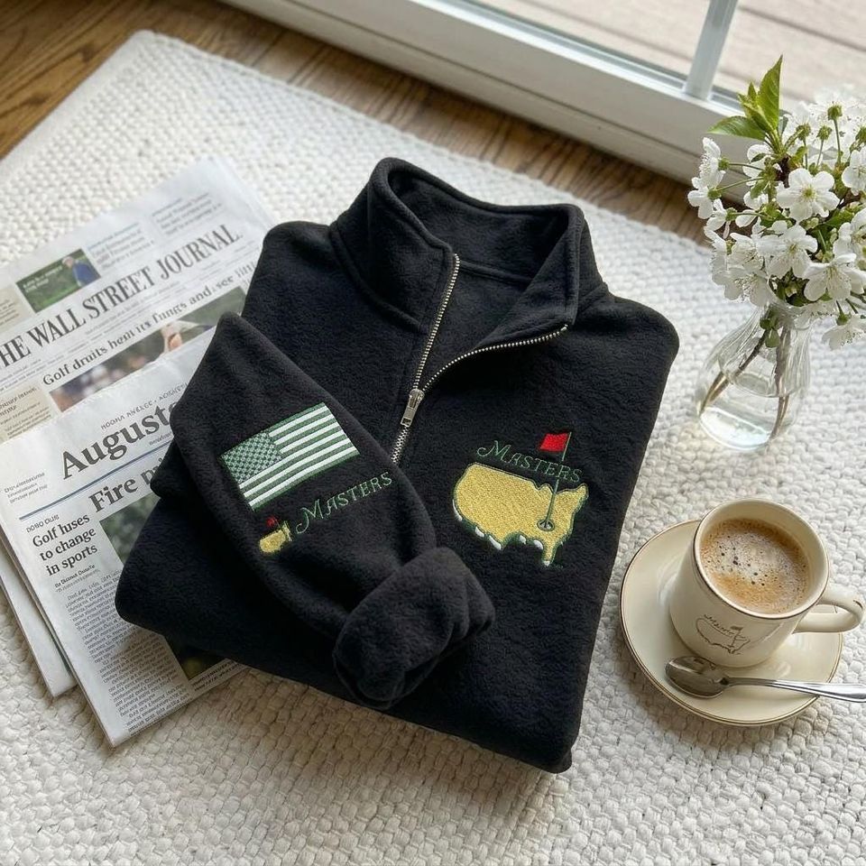 Masters Golf Tournament Embroidered Quarter-Zip Fleece | Augusta Map & Flag Pullover | Golf Lover Gift | Ubestgift1