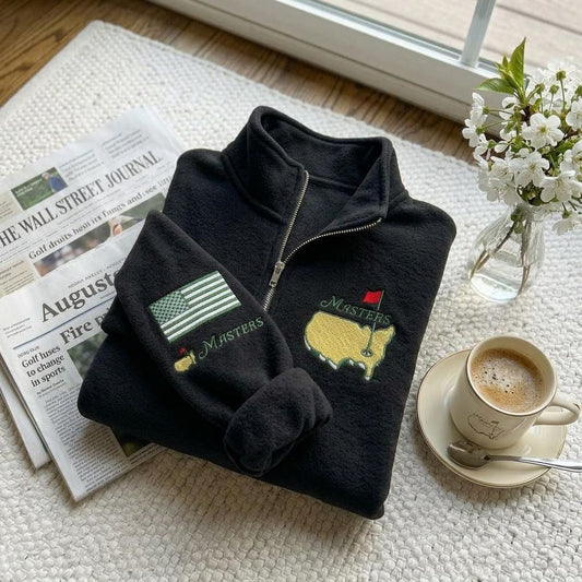 Masters Golf Tournament Embroidered Quarter-Zip Fleece | Augusta Map & Flag Pullover | Golf Lover Gift | Ubestgift1
