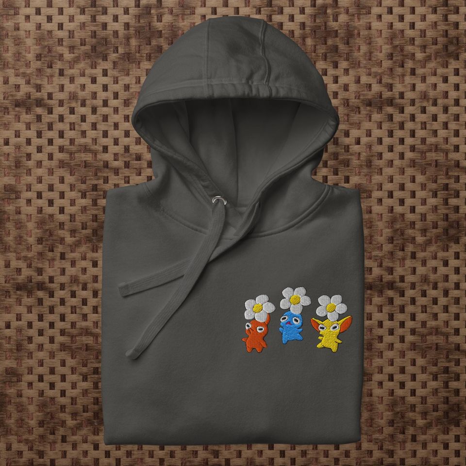 Pikmin Embroidered Hoodie - Cute Pikmin - Video Game Unisex Hoodie - Red Pikmin - Blue Pikmin - Yellow Pikmin -