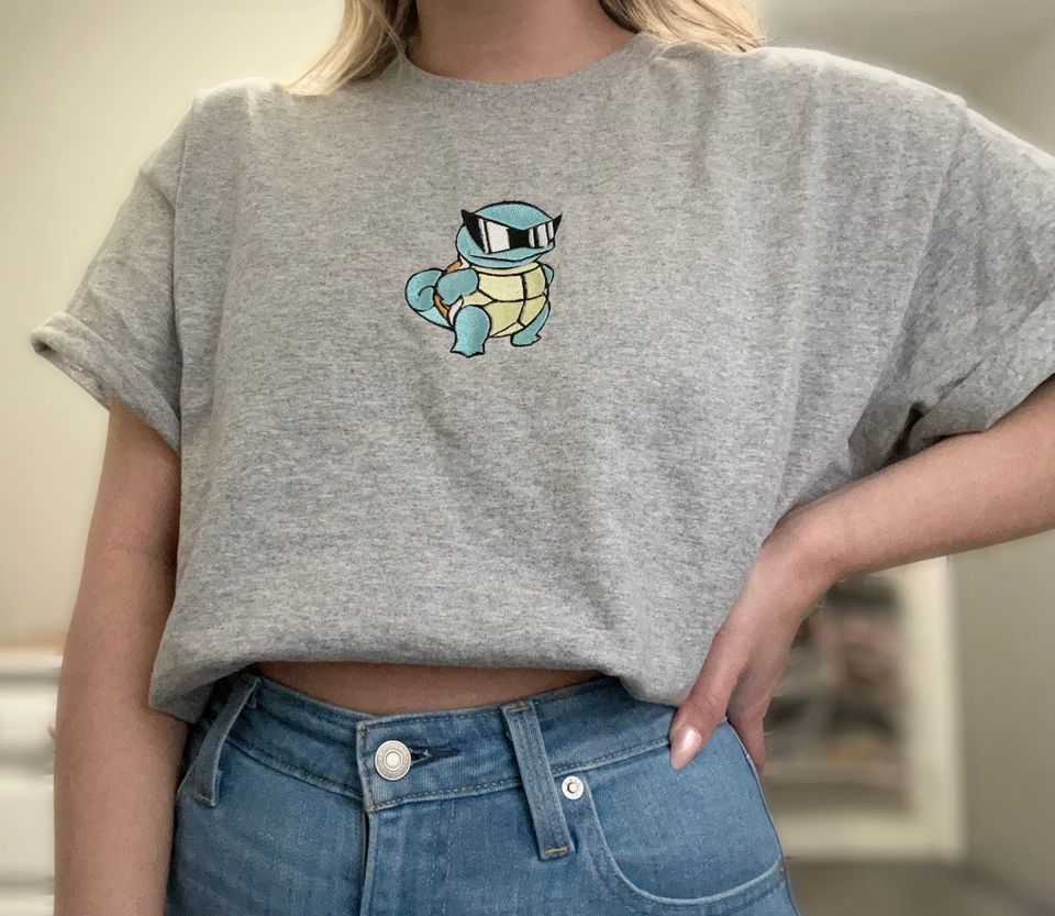 Embroidered Cool Turtle Squad T-Shirt | Cute Sunglass Turtle Tee | Gamer Aesthetic Gift