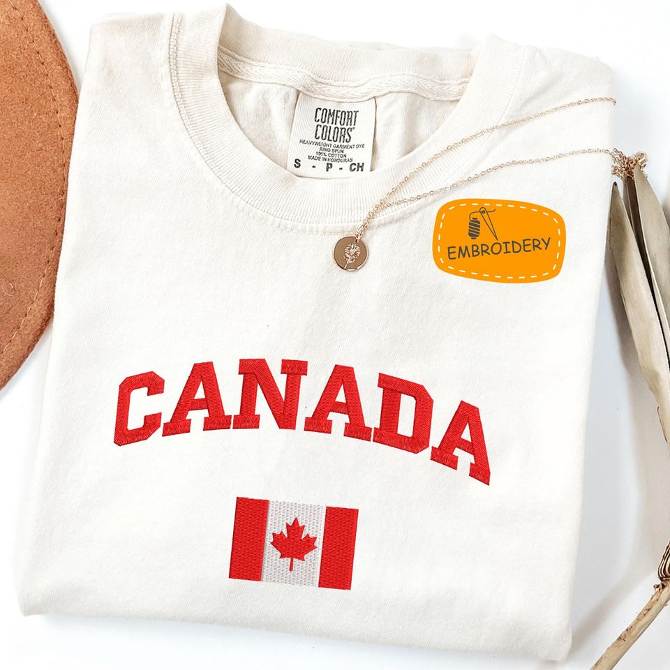 Embroidered Canada T-shirt, Comfort Colors Embroidery Tee, Canada Flag Soccer Fan Tee, Retro Canada National Team Graphic, USA-CAN-MEX 2026