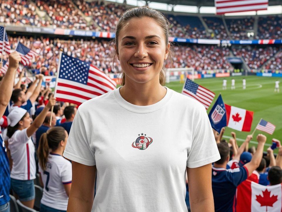 Embroidered Soccer Ball T-shirt: World Cup 2026 Comfort Colors Tee With Country Flags