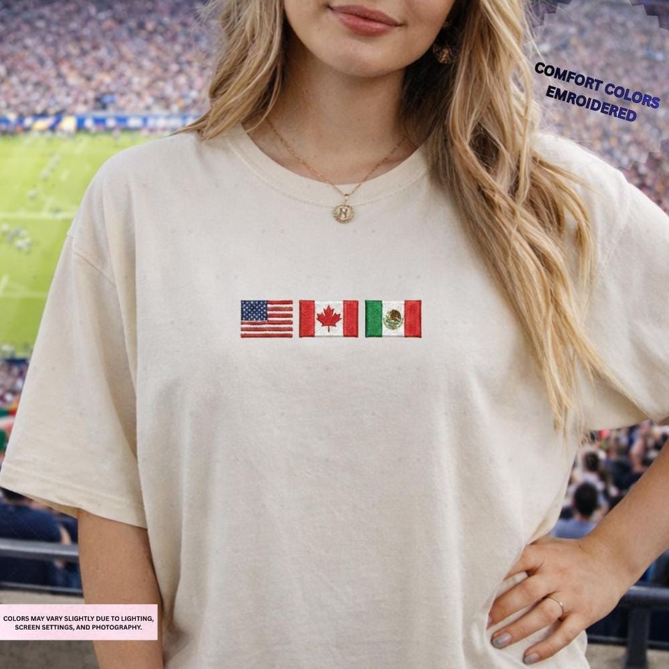 2026 Soccer Cup Embroidered T-Shirt - USA Canada Mexico