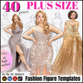 Plus Size Fashion Figure Templates: Curvy Model Croquis with Hairstyles (Printable PDF, Procreate Stamp)