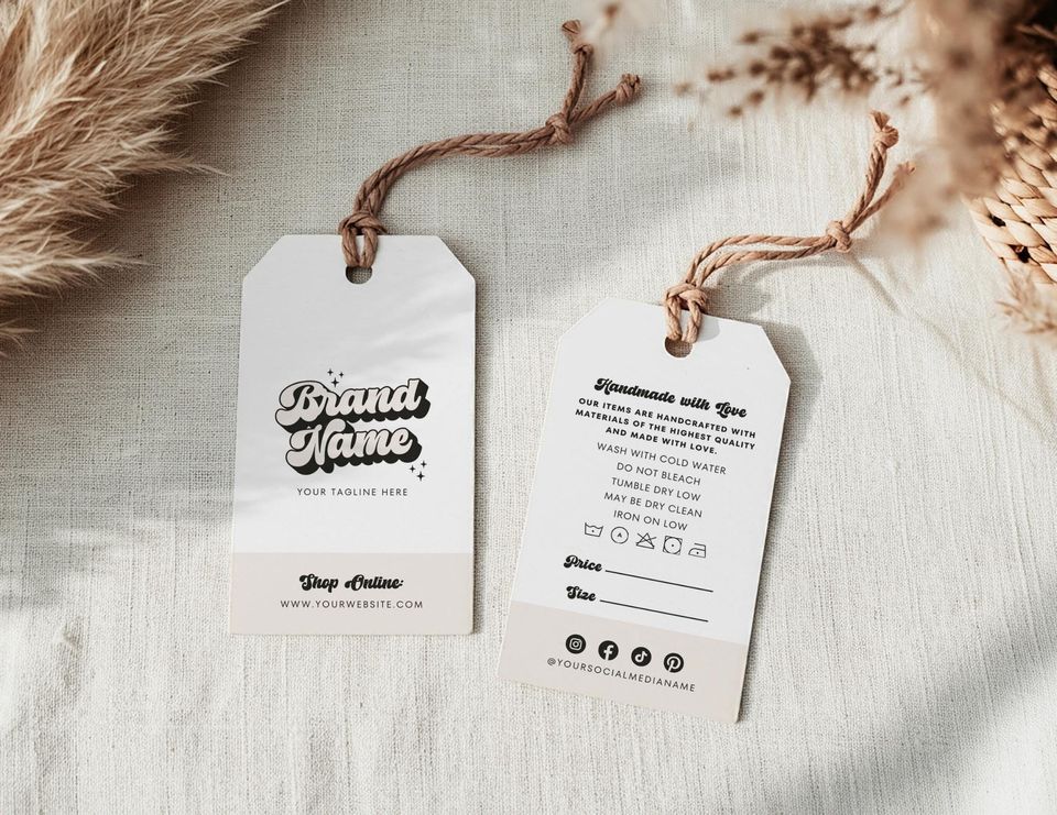 Editable Retro Hang Tag Canva Template, Printable Boutique Garment Care Tag, Simple Product Price Tag, Groovy Editable Retail Tags, Among
