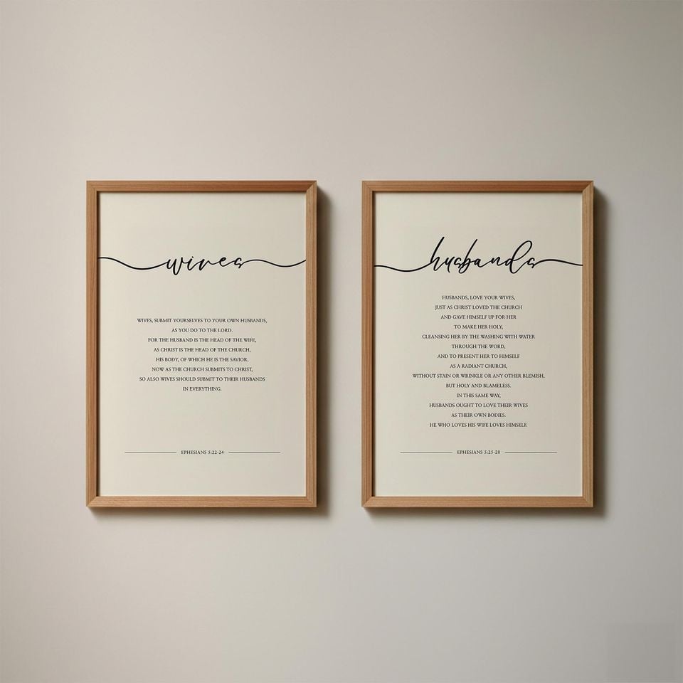 Ephesians 5:22-28, Christian Wedding Gift,Wives and Husbands, Set of 2 Bible Verse Printable Wall Art