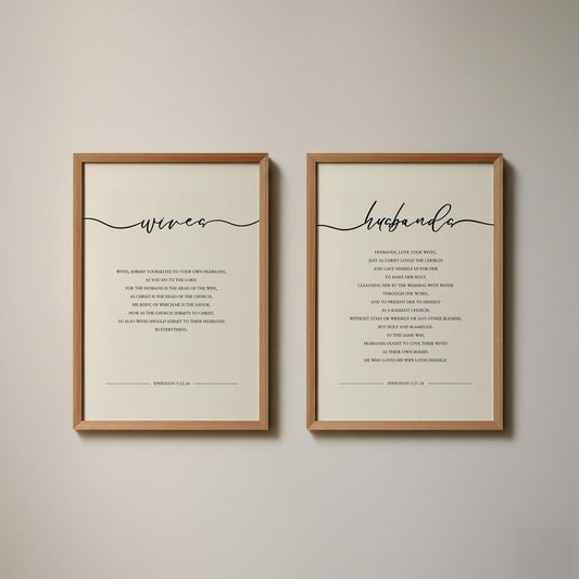 Ephesians 5:22-28, Christian Wedding Gift,Wives and Husbands, Set of 2 Bible Verse Printable Wall Art