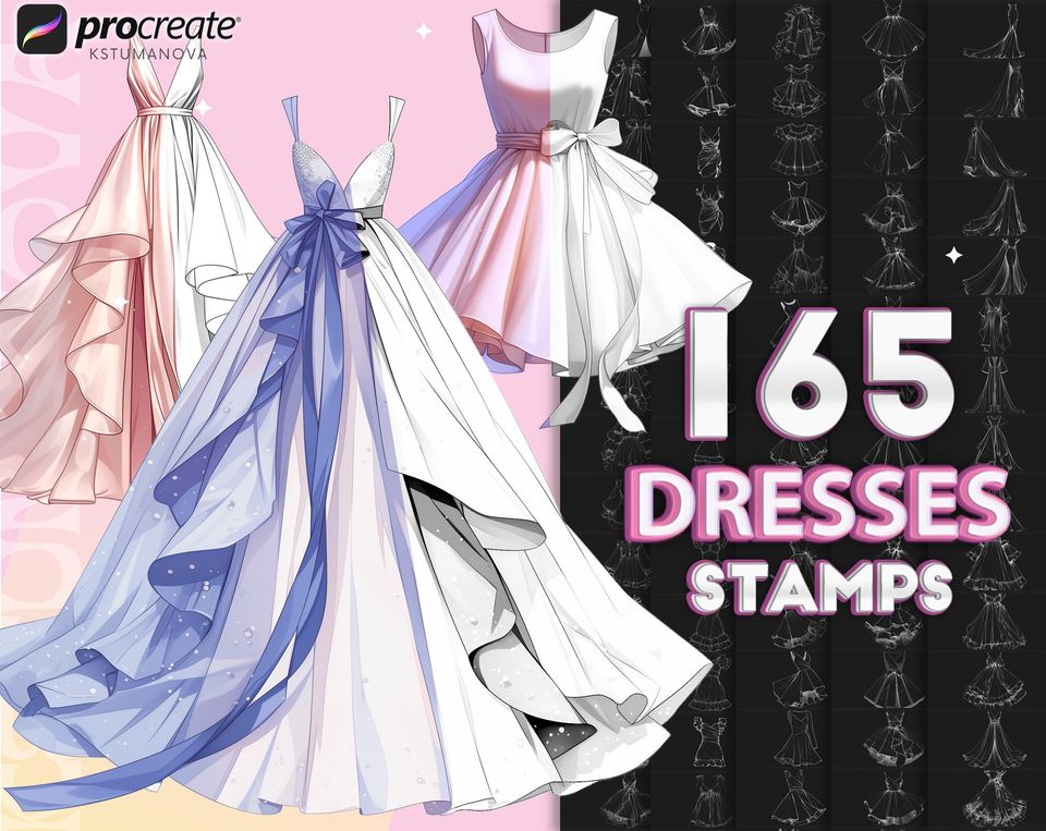Procreate Dress Stamps Brush Set, Procreate Fashion Design