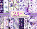 25+ Purple Watercolor Floral Digital Paper Pack, Floral Background, Purple Floral Seamless Paper, Flower Background Paper, Purple Clipart