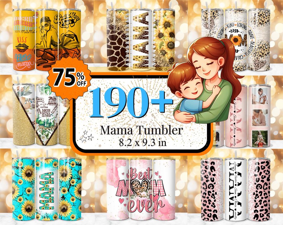 190 + Mama Tumbler Wrap,  Mom Life Tumbler Wrap, Retro Mama 20oz Skinny Tumbler, New Mom Sublimation Design, Best Mom Ever Tumbler Wrap PNG