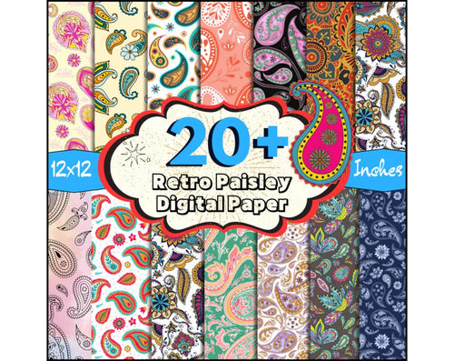 20 + Retro Paisley Digital Paper, Groovy Seamless Pattern, Paisley Texture Background, Retro Scrapbook, Paisley Wallpaper, Clipart PNG