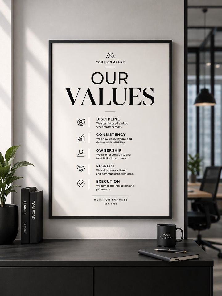 Custom Company Values Poster, Minimalist Office Wall Art, Team Culture Print