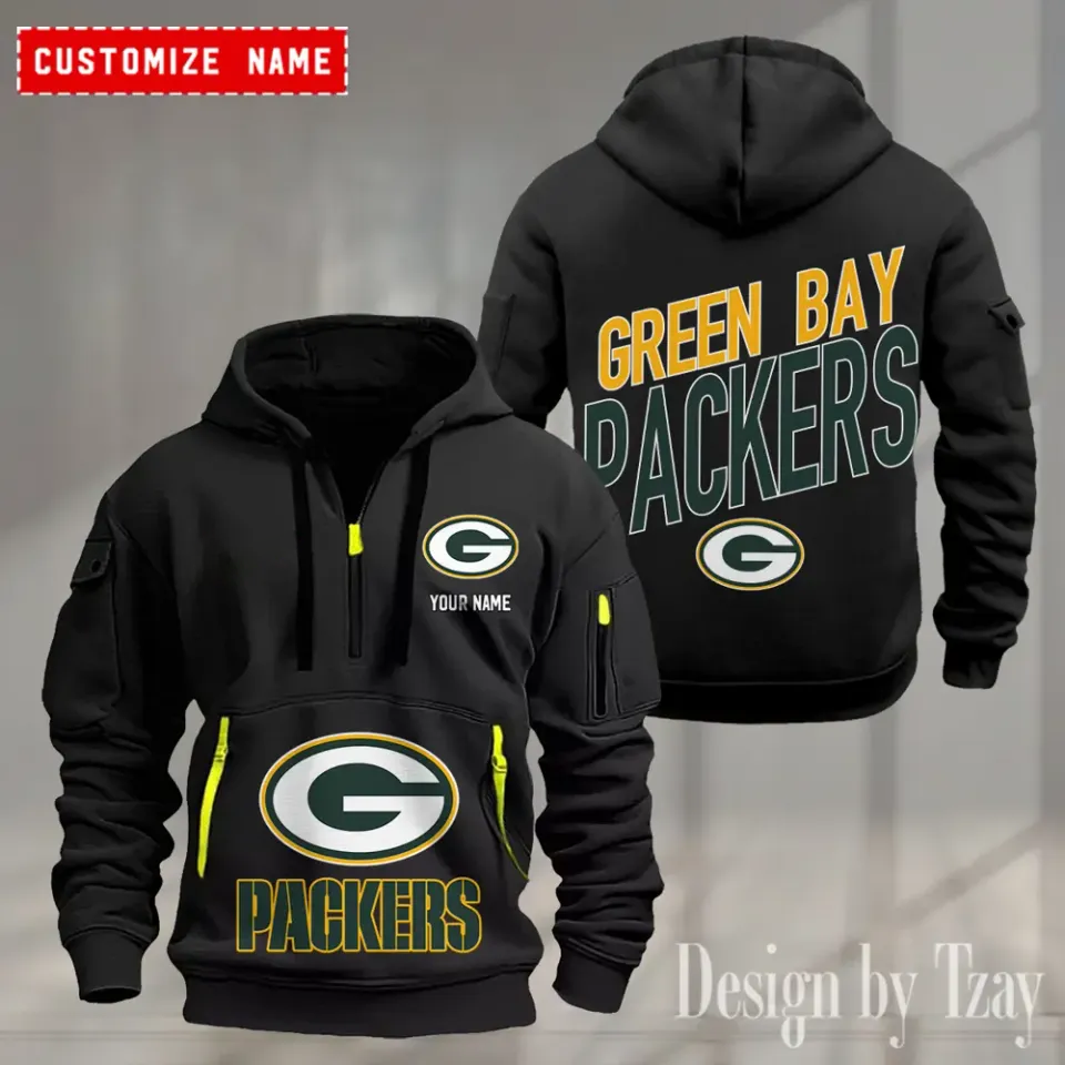 Green Bay Packers Custom Name Quarter Zip Hoodie Football Fan Gift
