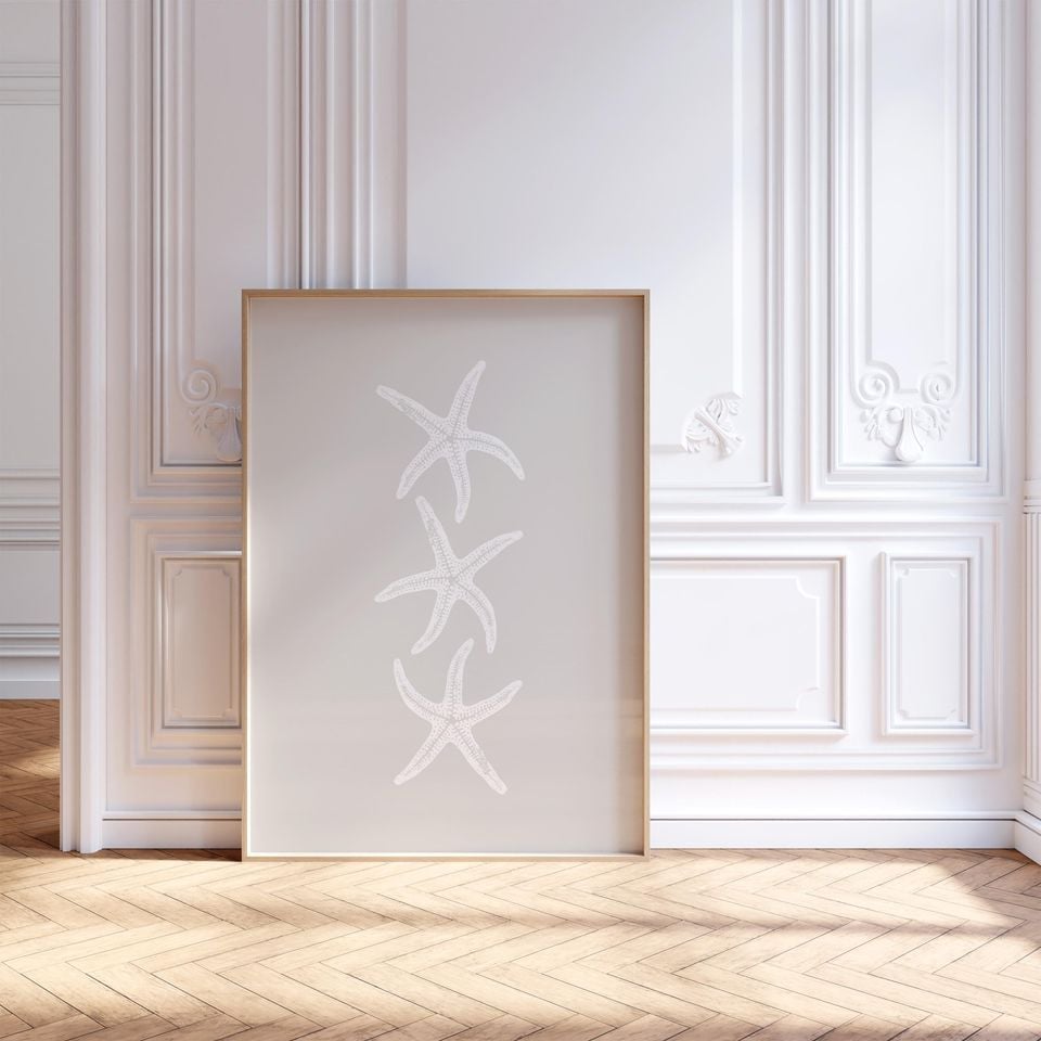 Starfish Print, Neutral Coastal Wall Art, Summer Beach House Decor, Beachy Poster, Minimalist Print, Fisherman Aesthetic, Digital Art