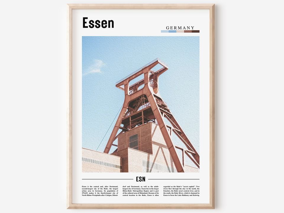Essen Print, Essen Poster, Essen Wall Art, Minimal Travel Print, Minimal City Poster, Travel Destination, City Print, Oil Painting Poster