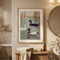 Duck Pond Wall Art Print | Minimalist Bird Poster | Neutral Nature Decor | Scandi Style Lake Artwork