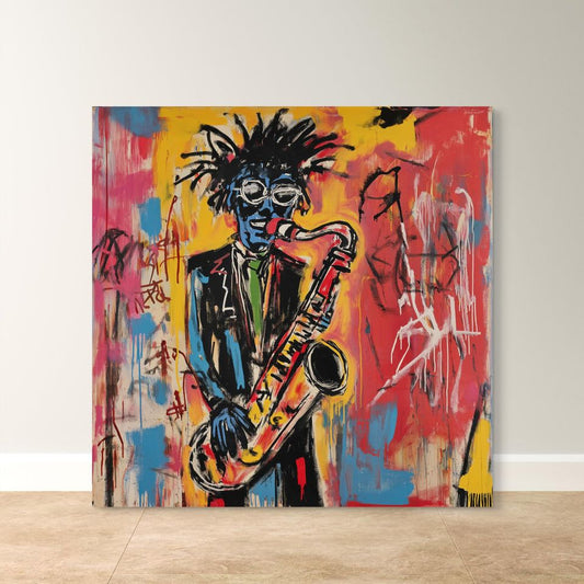 Sax in Color - Abstract Saxophone Player Wall Art - Canvas and Paper Print for Music & Urban Decor