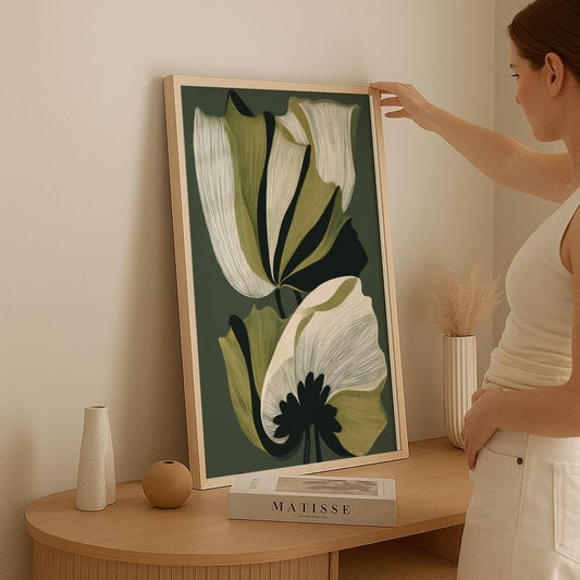 Modern Botanical Wall Art Minimalist Abstract Floral Print Green Beige Nature Illustration Contemporary Home Decor Abstract Botanical Art