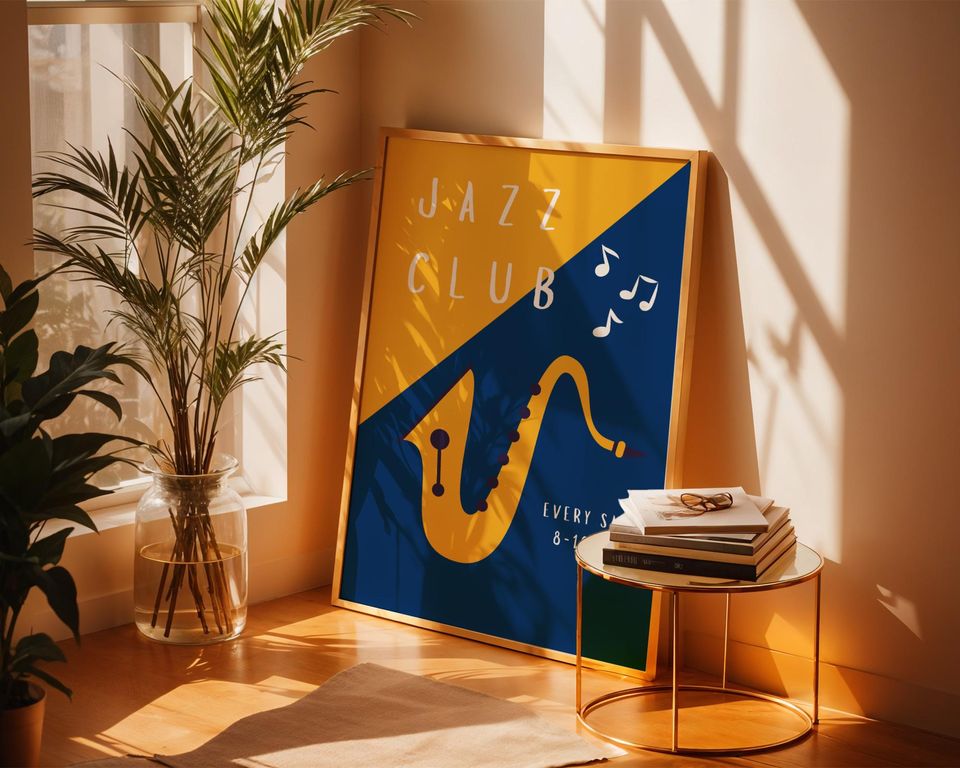 Retro Jazz Club Saxophone Print, Mid-Century Modern Art (Digital Print)