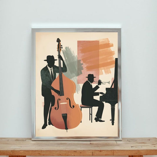 Vintage Jazz Duo Poster  Mid Century Modern Jazz Wall Art, Music Illustration Print, Retro Jazz Band Decor (Digital Download)
