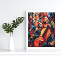 Abstract group of people playing instruments, musical instrument, musical room decor, wall art illustration