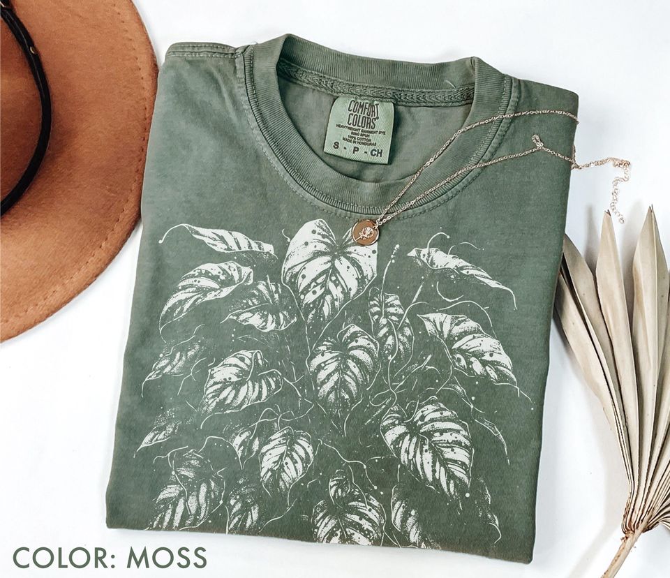 Pothos Shirt Comfort Colors, Botanical Tee, Linocut Plant Tee, Monstera Vine Tee, Vintage Block Print , Gardener Gift, Houseplant Lover Gift