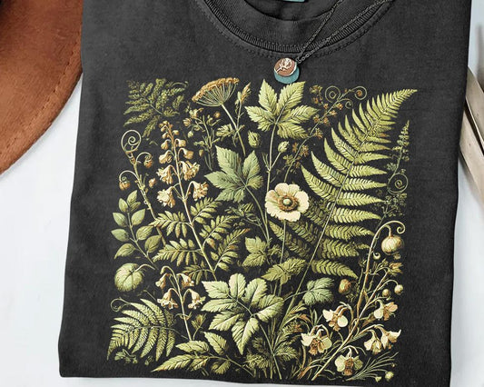 Botanical Fern & Wildflower Shirt: Vintage Cottagecore Nature Tee