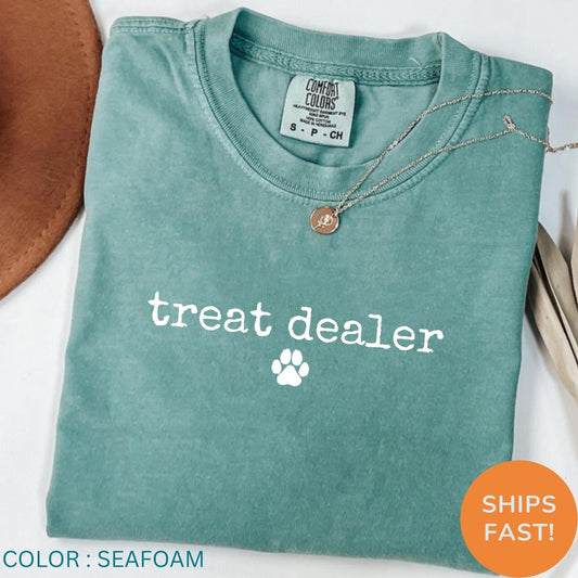Treat  Dog Mom Shirt: Comfort Colors Tee with Paw Print,  Funny Dog Lover shirt, Dog Mom Gift
